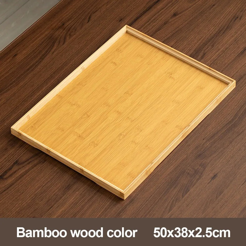 Decorate Tray Natural Bamboo Bamboo Wooden Tray Rectangular Retro Style Food Storage Trays Dessert Pallet Home Quake 50x38x2.5cm B