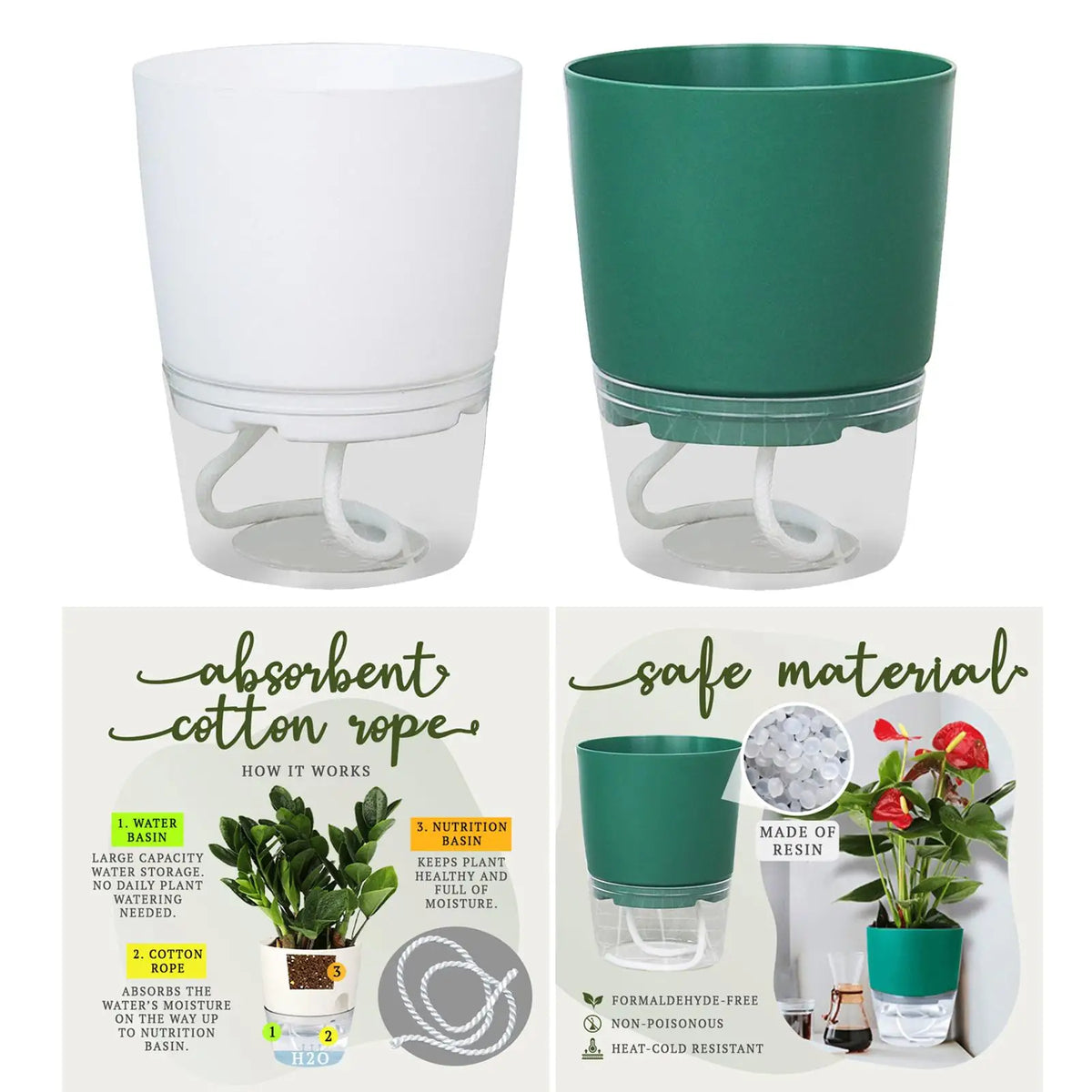 Automatic Plant Pot Self Watering Planter Small Flower Pot Plastic Resin Quake
