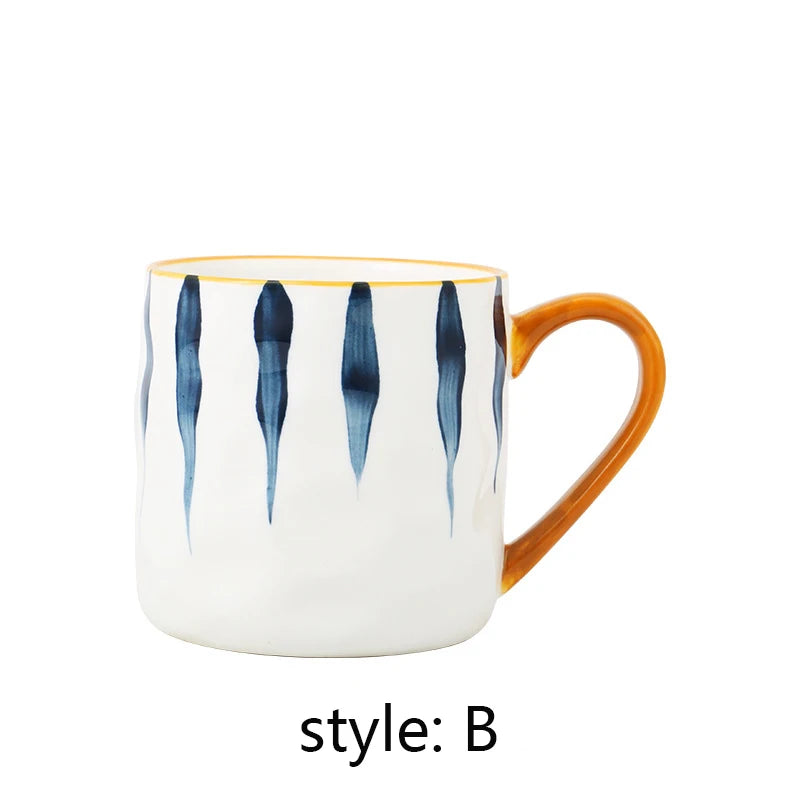 YWDL 400ml Ceramic Coffee Mug Heat-Resistant Breakfast Milk Oats Cup with Handgrip Japanese Style Home Drinkware Gift Quake B 400ml