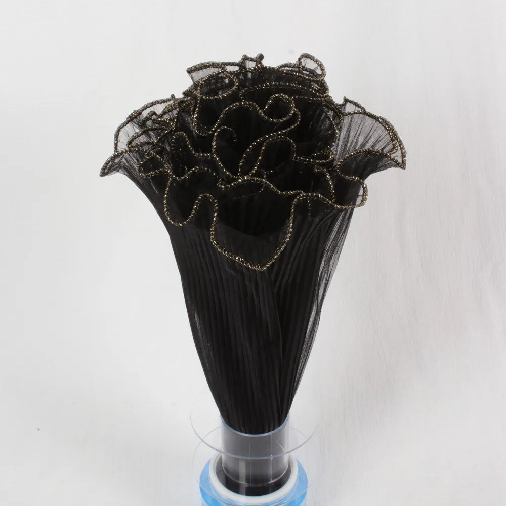 28cmx4Yards Flower Bouquet Wrapping Lace Mesh Material Pearl Wave Yarn Florist Packaging Pearl Edges Flower Wrapping Paper Quake Glod Black one size