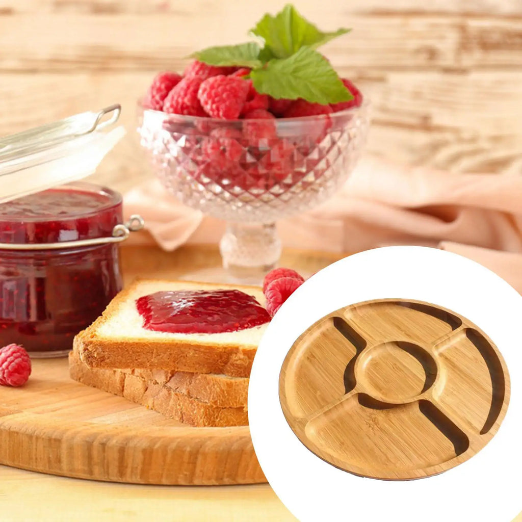 Wood Serving Tray Portion Control Plate 9.45inch Rustic Round Sandwich Appetizer Quake
