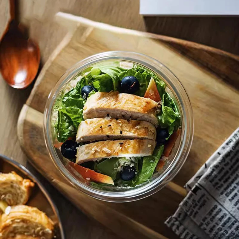 YWDL Double-Wall Heat Resistant Glass Bowl for Breakfast Yogurt Oatmeal Salad - 350/550ml Capacity Dessert Soup Container Quake