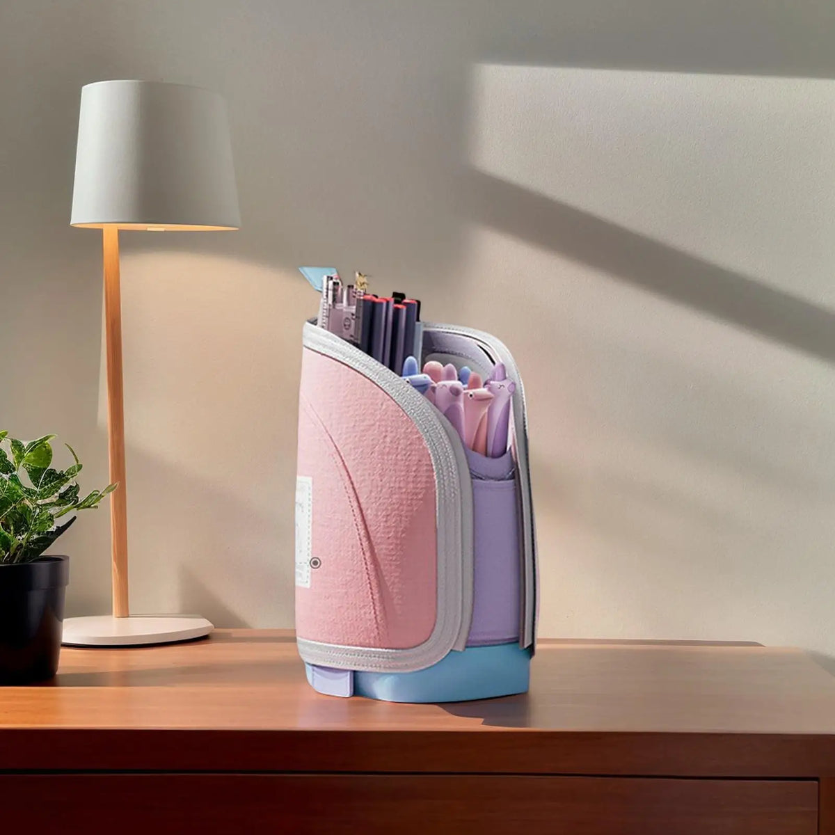 Large Capacity Pencil Case Desk Pencil Holder Pen Case 2 in 1 Retractable Container Large Storage Organizer Desk Accessories Quake