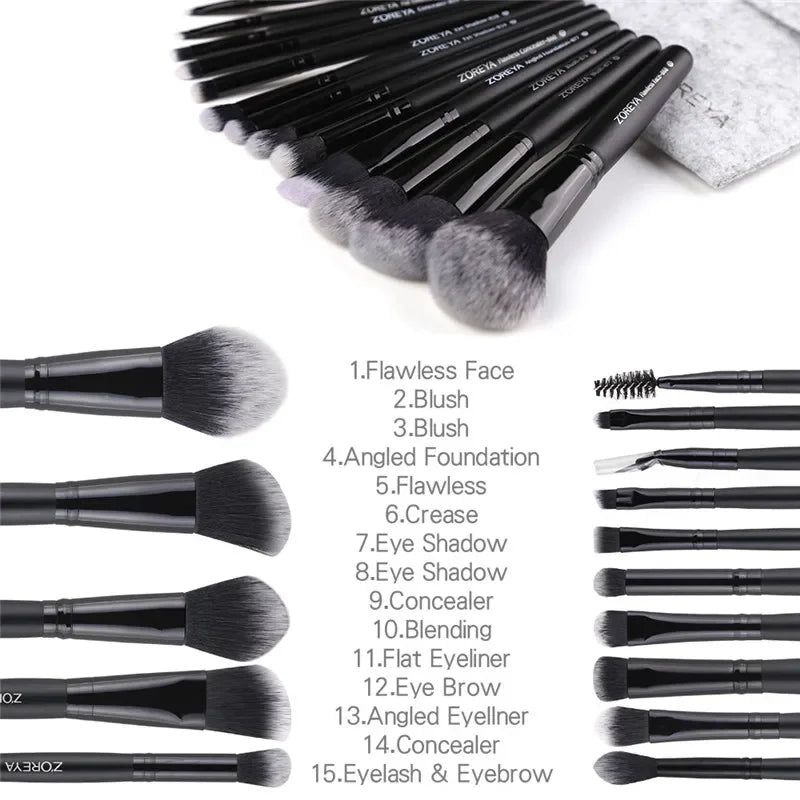 New 3/9/15pcs Professional Makeup Brush Set With Bag Powder Eyeshadow Brush Brochas Maquillaje Cosmetics Tool Quake