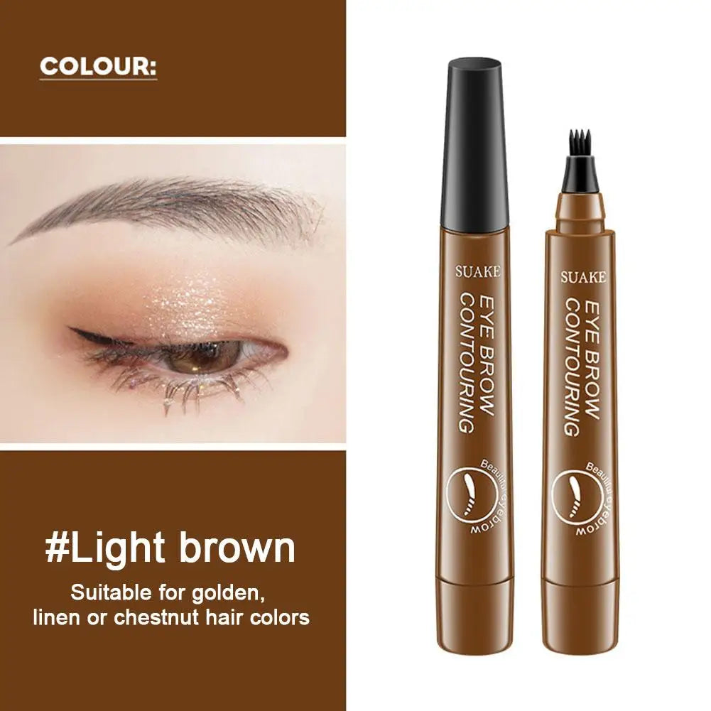 5 Colors Eyebrow Pen Waterproof 4 Fork Tip Eyebrow Pen Eyebrow Tattoo Waterproof Liquid Black Eye Brow Pencil Natual Brow Makeup Quake 01-Light brown CN