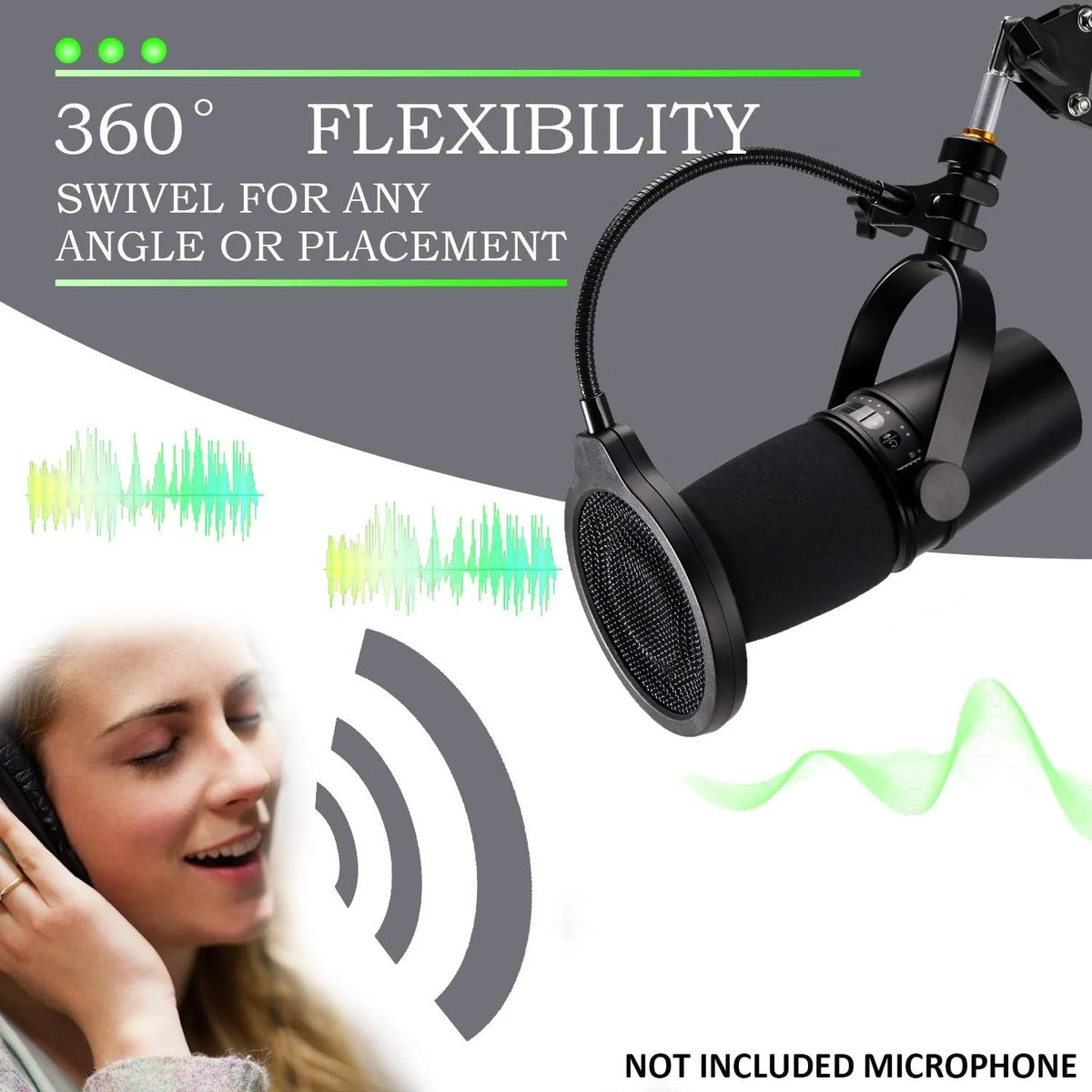 For Shure MV7 Microphone Pop Filter - 4 Inch 3 Layers Metal Windscreen with Flexible 360° Gooseneck Clip Mic Mask Shield Quake