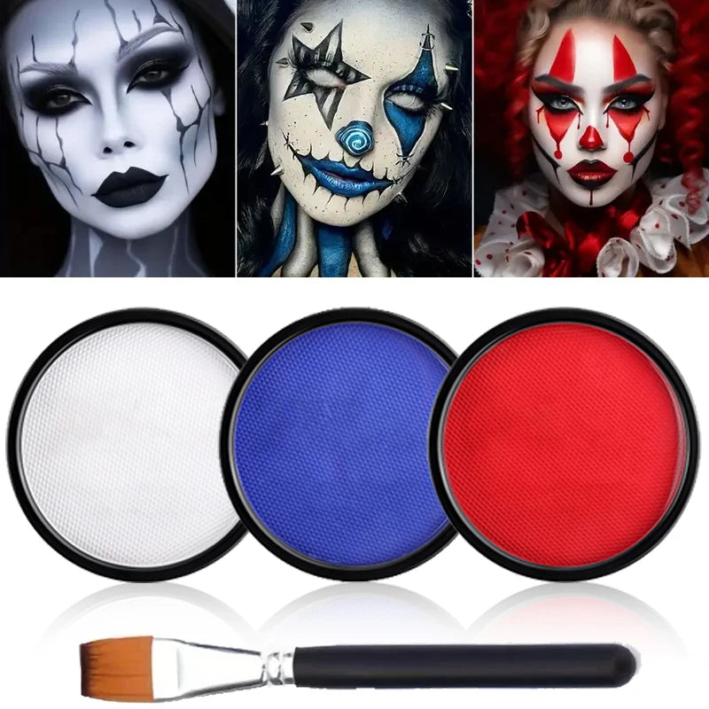 30G Water Monochromatic Face Body Painting Palette Halloween Festive Washable Face and Body Paint Makeup Costume Body Partie Quake 3pcs D With brush