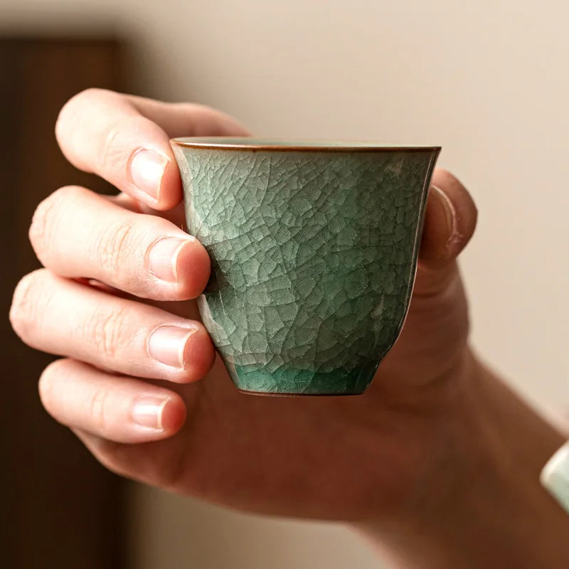 Ru kiln ice flower tea cup master cup single cup open piece ceramic kung fu tea set tea cup home hospitality cup Quake