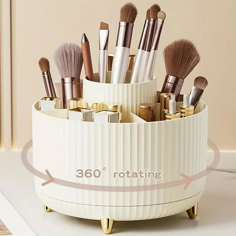 360° Rotating Desktop Makeup Organizer Box 5-Slot Storage Cosmetic Holder for Brushes Lipstick Eyebrow Pencil Bedroom Essential Quake WG-BE