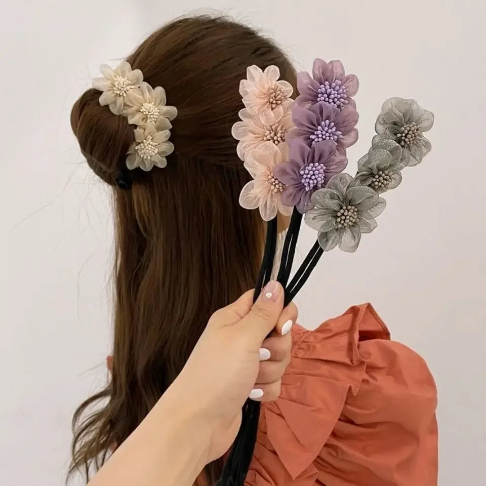 Chiffon Flower Hair Clip Magic Bun Curler Hair Styling Twist Maker Tool Dount Twist Hair Accessories Women Girl Hair Braide Tool Quake