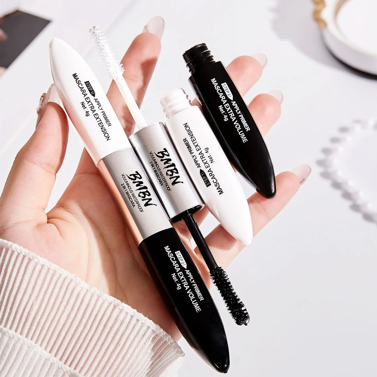 2 in 1 4D Silk Fiber Lash Mascara Black Waterproof Volume Double Lengthening Curling Waterproof Mascara for Eyes Quake