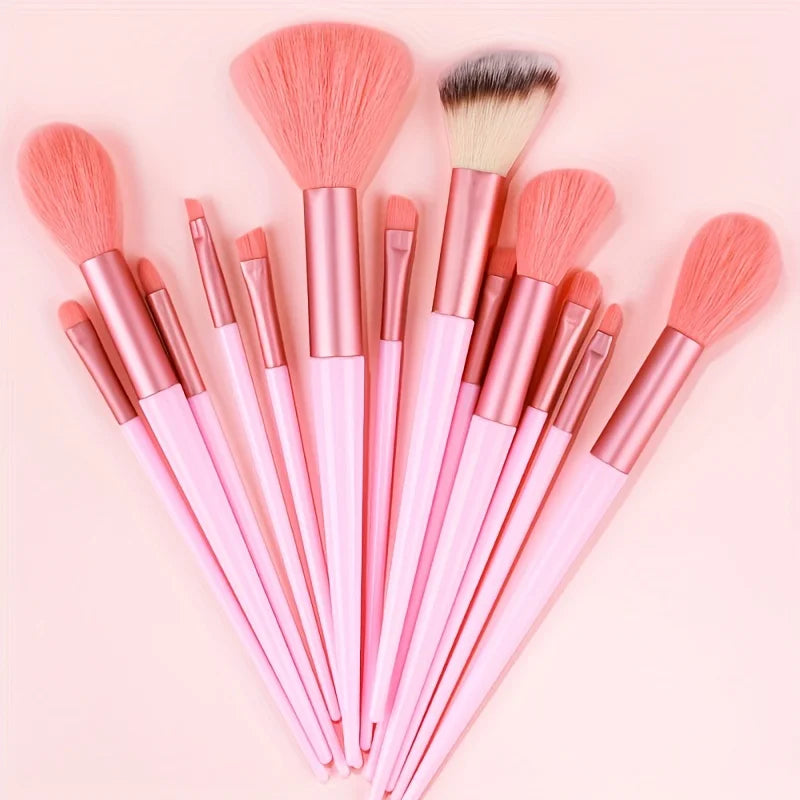 Makeup Brushes Set 13Pcs Premium Synthetic Brush Foundation Powder Blending Concealer Eyeshadow Blush Cosmetics Brushes Travel Quake PINK