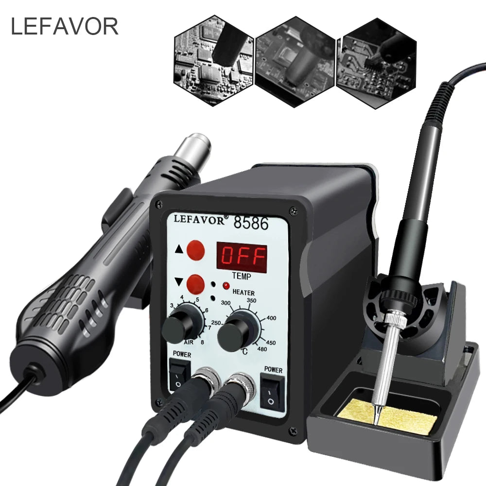 8586 Soldering Station 2 In 1 Digital ESD Hot Air Blower Heat Gun Welding Solder Iron SMD Desoldering Rework Station Tool Quake