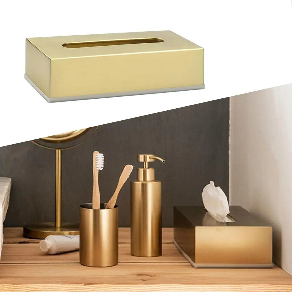 Rectangular Stainless Steel Tissue for Home Vanity Dresser Decor Quake