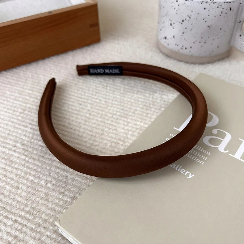 Satin Thin Edge Sponge Headband Women's Pure Color High Skull Top Hair Accessories Headband New Arrival Quake J dark coffee