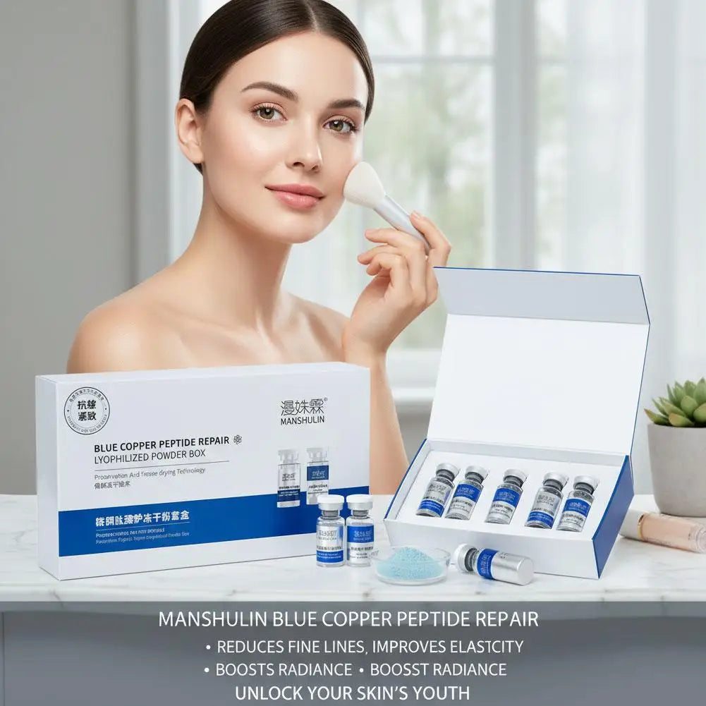 Blue Copper Peptide Repair Lyophilized Powder Box Freeze-dried Firming Essence Anti Aging Shrinks Pores Face Serum Skin Care Set Quake