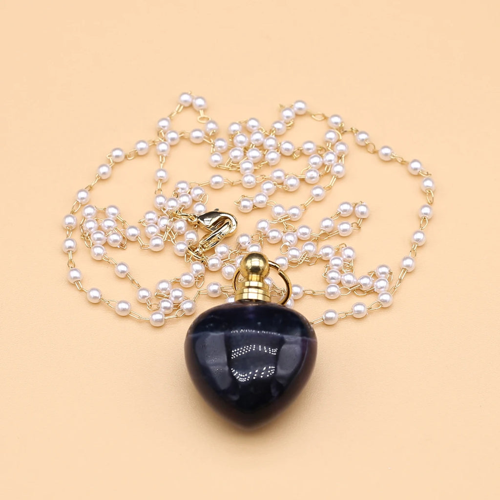 Spring Sweater Chain Perfume Bottle Necklace Natural Stone Fluorite Pendant For Women Christmas Halloween Gift Chain 80cm Quake 23x37x13mm
