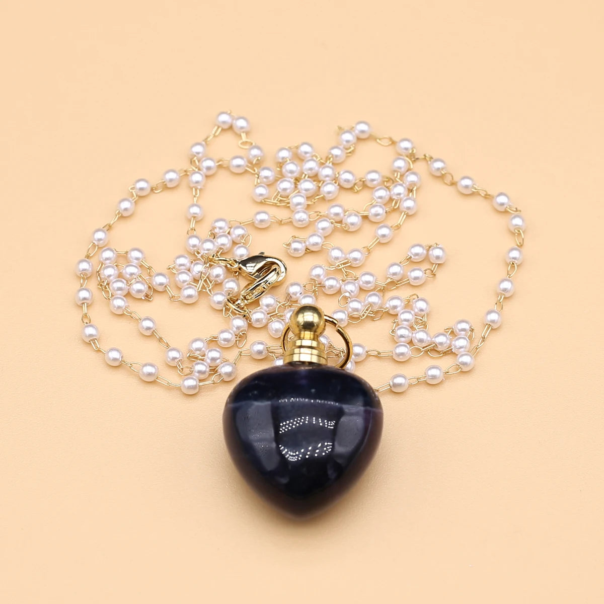 Spring Sweater Chain Perfume Bottle Necklace Natural Stone Fluorite Pendant For Women Christmas Halloween Gift Chain 80cm Quake 23x37x13mm