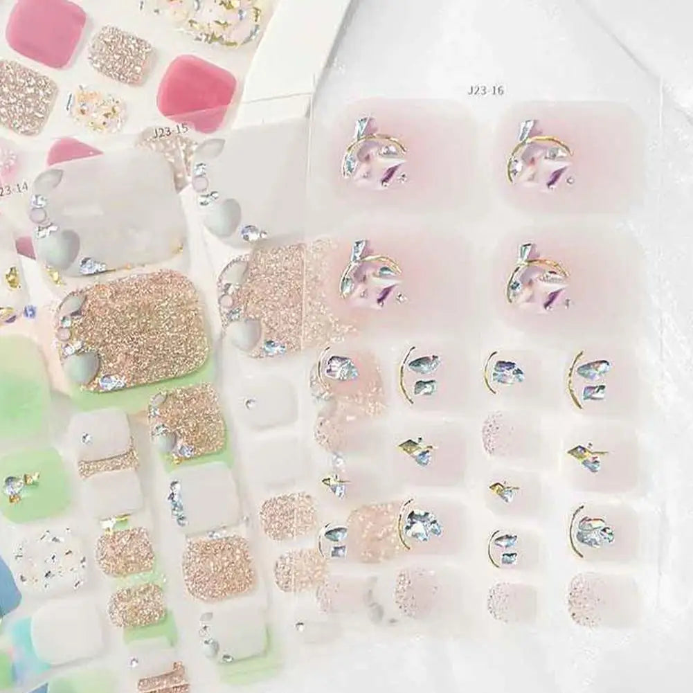 22 Counts Glitter Toe Nail Stickers, Removable Flash Toe Nail Wraps Self Adhesive French Toenail Nail Strips for DIY Manicure Quake