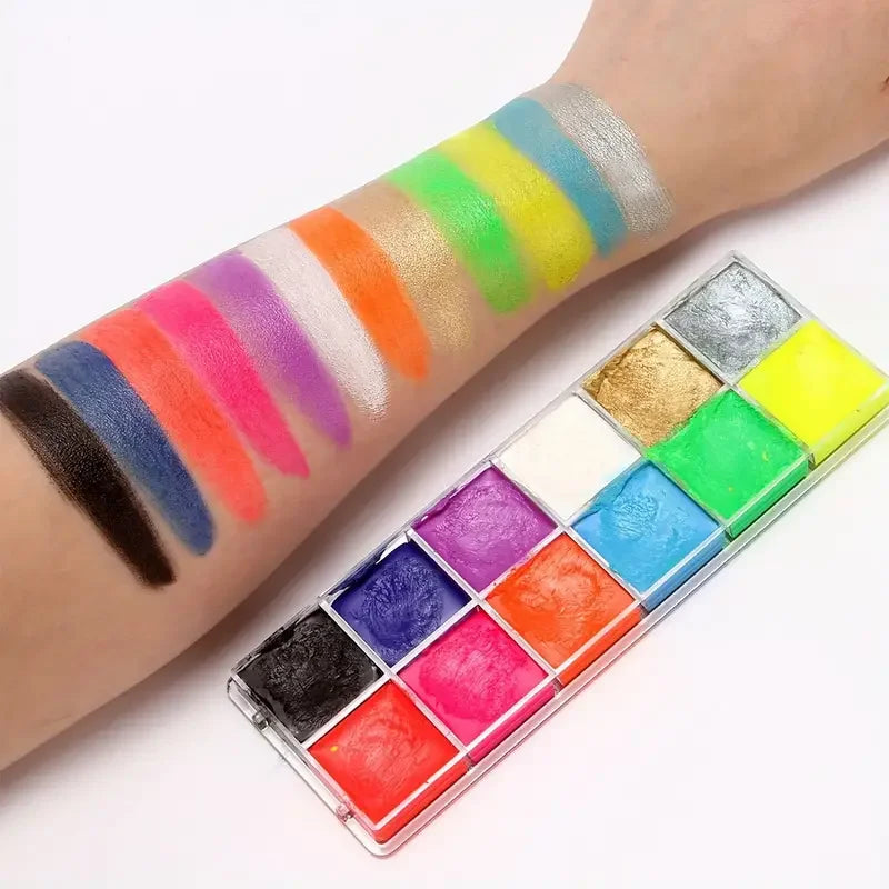 12 Colors UV luminated Face Body Paint Makeup Palette Waterproof Face Body Painting Kit Halloween Costume Role Play Body Makeup Quake