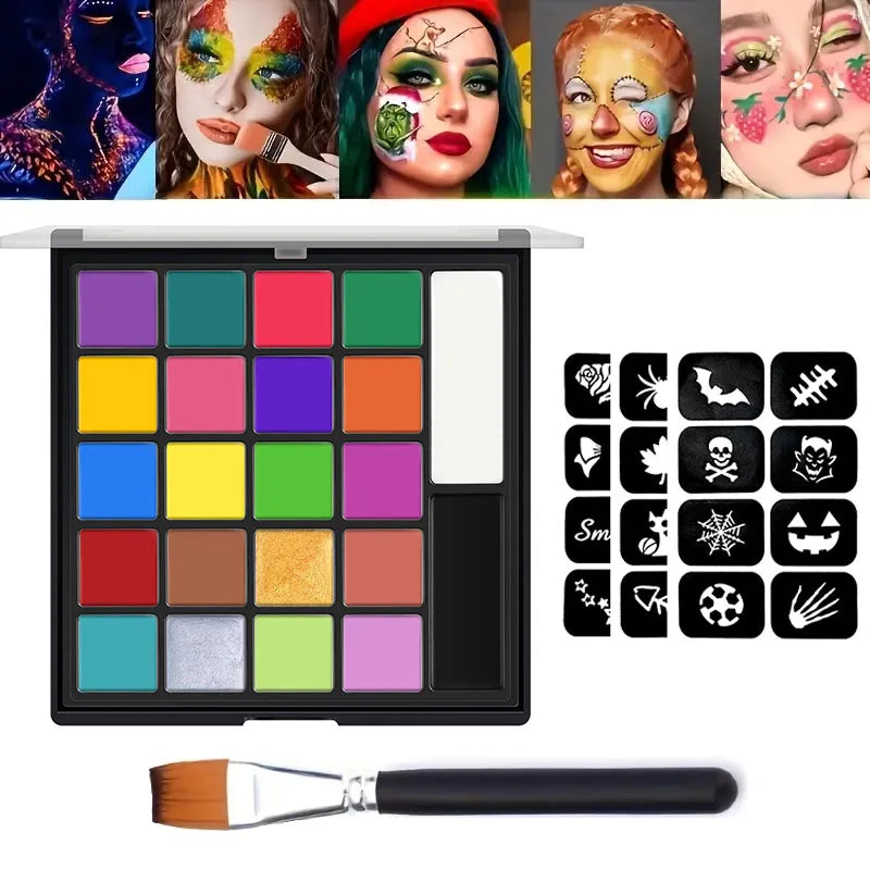 22 Color Face Body Painting Kit for Kids Adults,Face Paint Makeup Palette with Brush,Halloween Carnival Artist Cosplay Art Party Quake 3 pcs 1 Brush