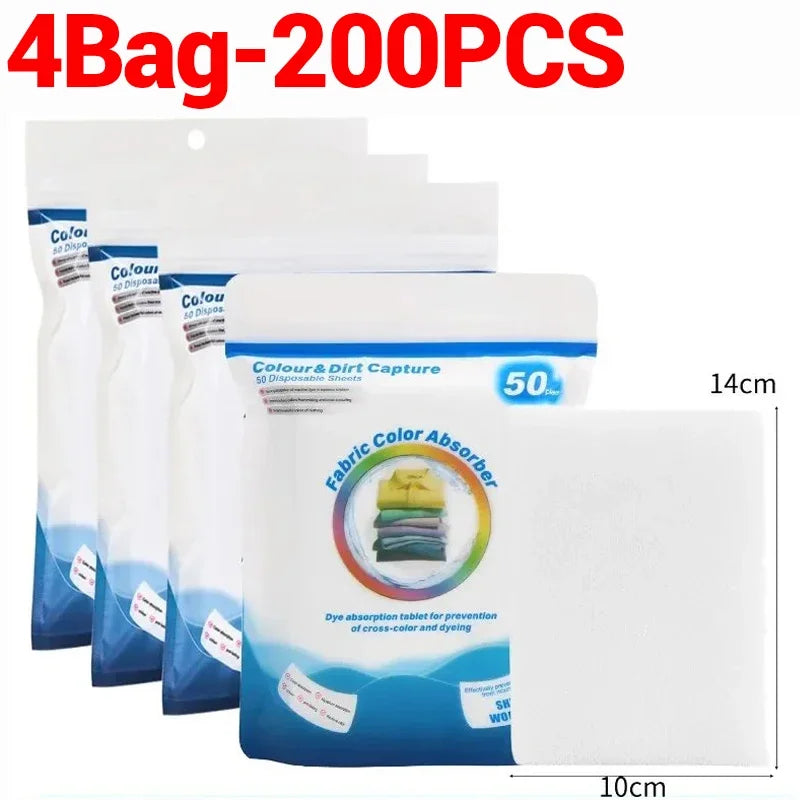 200/50PCS Color Absorption Sheet for Washing Machine Dyeing Proof Laundry Sheet Anti-Staining Laundry Tablet Color Catcher Cloth Quake 4Bags-200PCS