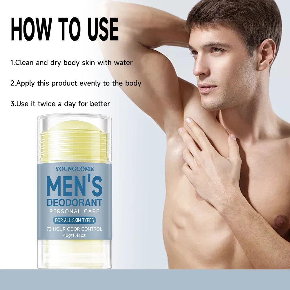 YOUNGCOME Men Deodorant StickRemove Armpit Odor Underarm Refresh Sticks Refresh Anti Sweating Keep Drying Lasting Fragrance Quake