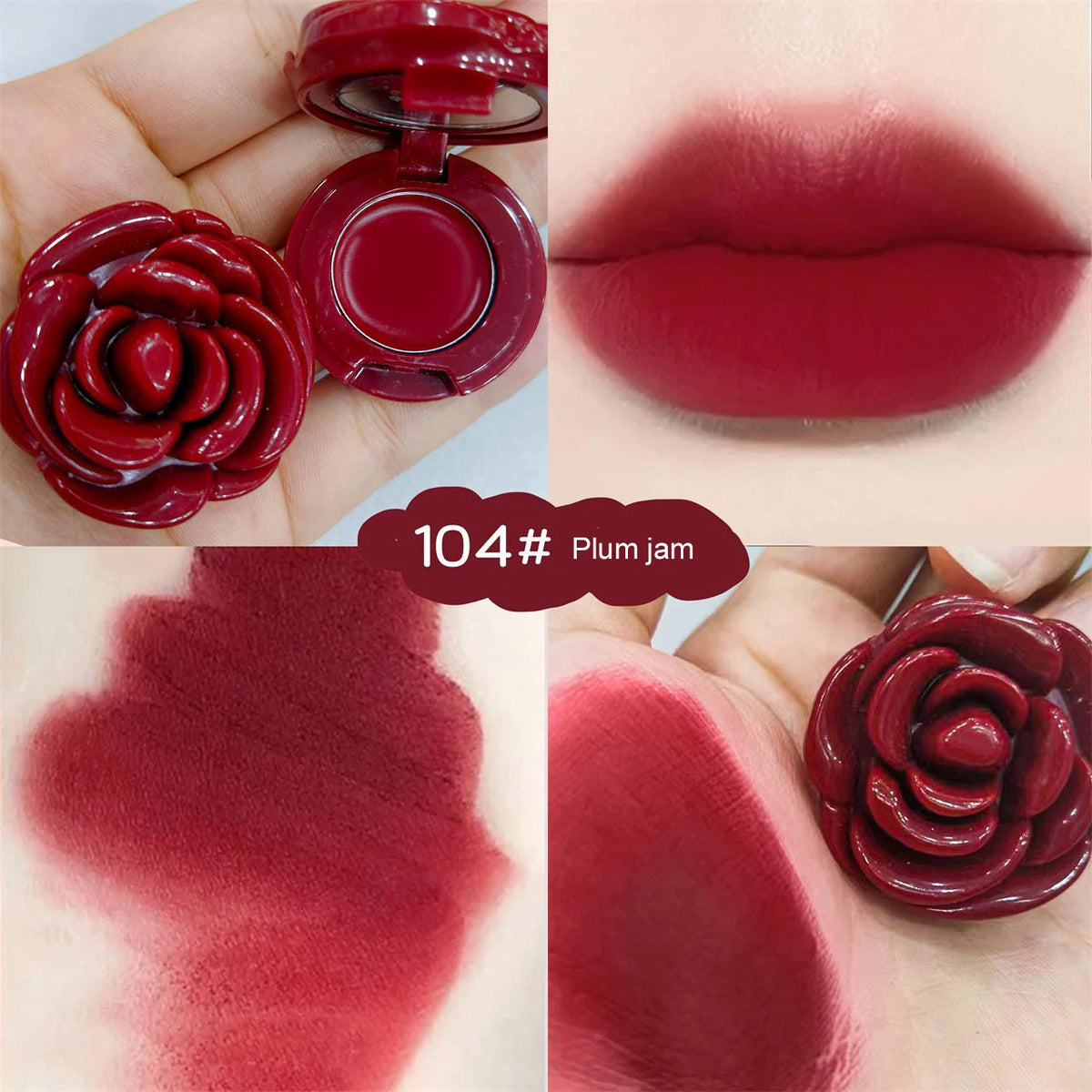 Creative Rose-Shaped Matte Lipstick Velvet Mousse Lip Clay Long-Lasting Lightweight Matte Makeup Effect Blush for All Skin Types Quake 104 Cherry