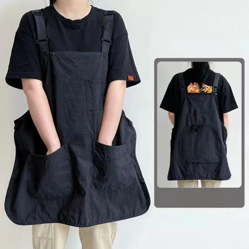 New Double-Sided Kitchen Apron Waterproof Pure Color Waist Apron Adjustable Multi-scene Workwear Apron Household Kitchen Quake Black