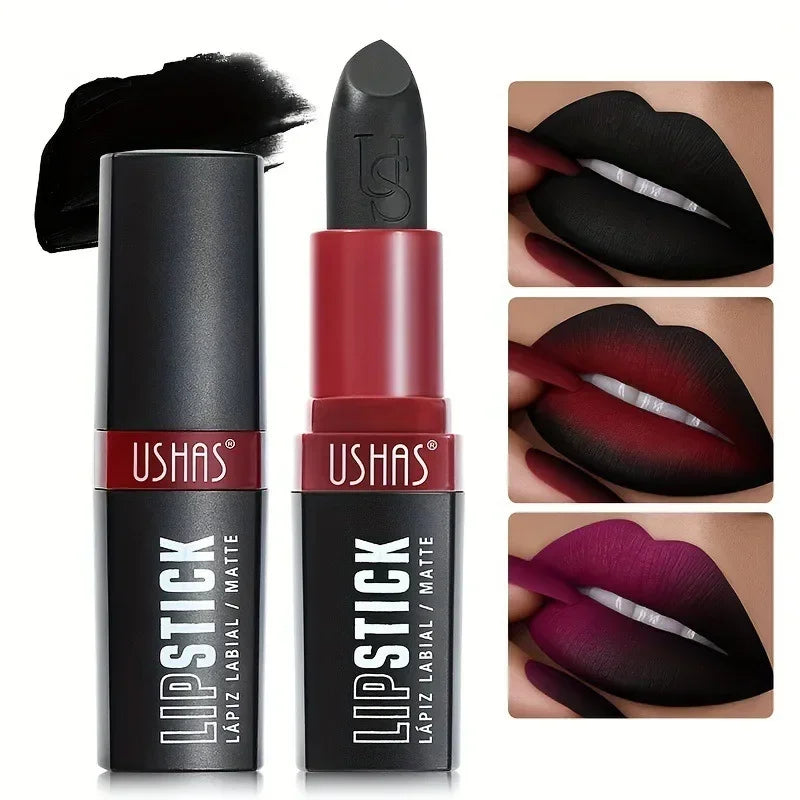 USHA's Black Lipstick Halloween Ready-to-Ship Waterproof Long-Lasting Matte Lip Makeup Lip Gloss for Cross-Border Shopping Quake