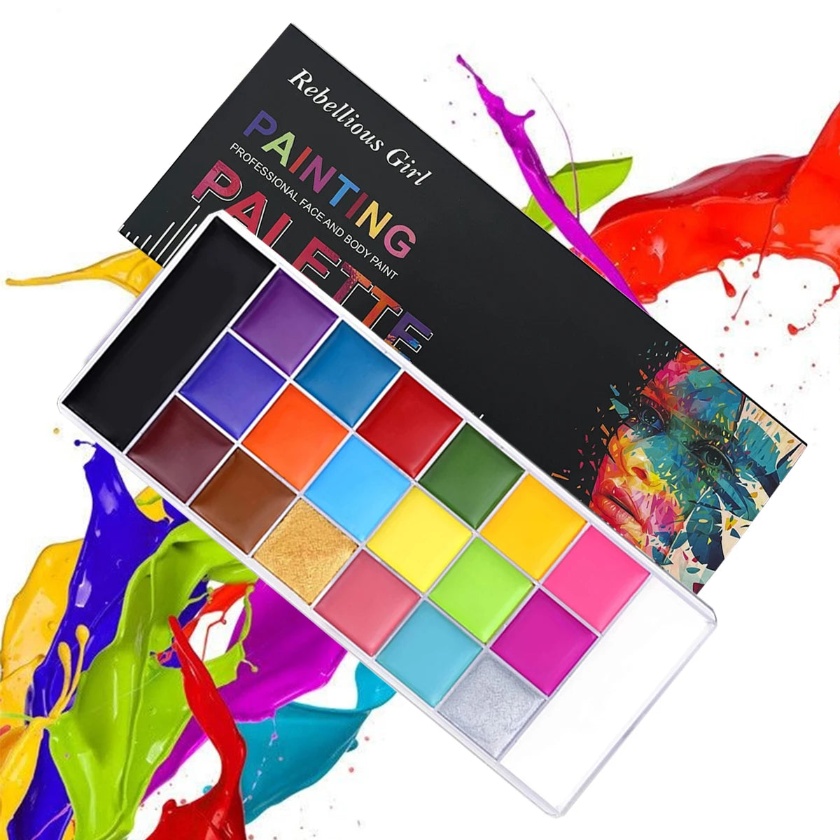 20 Colors Face Body Paint Palette Oil Makeup Set SFX Body Art Halloween Party Painting with 10 pcs brushes,Tattoo Stencil kit Quake 20 Colors Thin Style