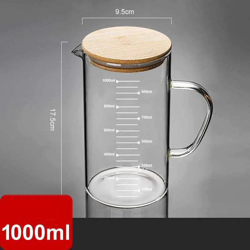 YWDL Food Grade Glass Measuring Cups Kettle Kitchen Milk Tea with Lid and Handle Laboratory Beaker Measuring Mug 250-1000ML Quake 1000ml
