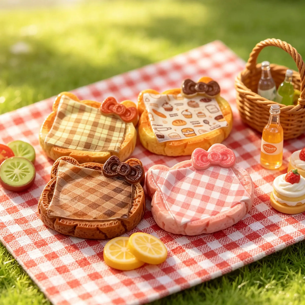 10Pcs Kawaii Cartoon Bowknot Plaid Woven Basket Miniature Dollhouse Resin For Basket Model DIY Ornament Doll Toys Accessories Quake