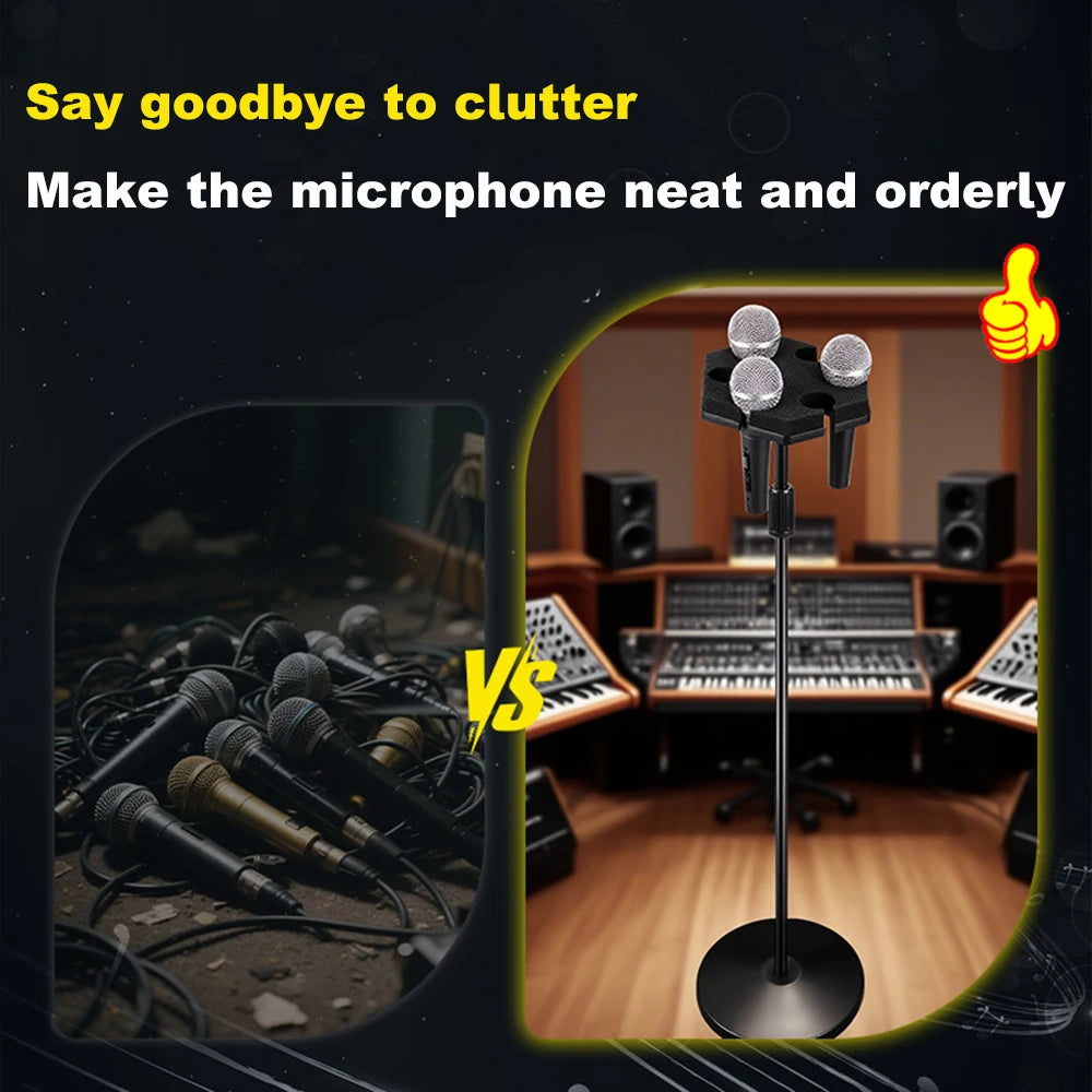 Multi Microphone Holder for Mic Stand - Plastic Multiple Microphone Organizer and Display for Mic Stand,Hold Up to 6pcs Mics Quake