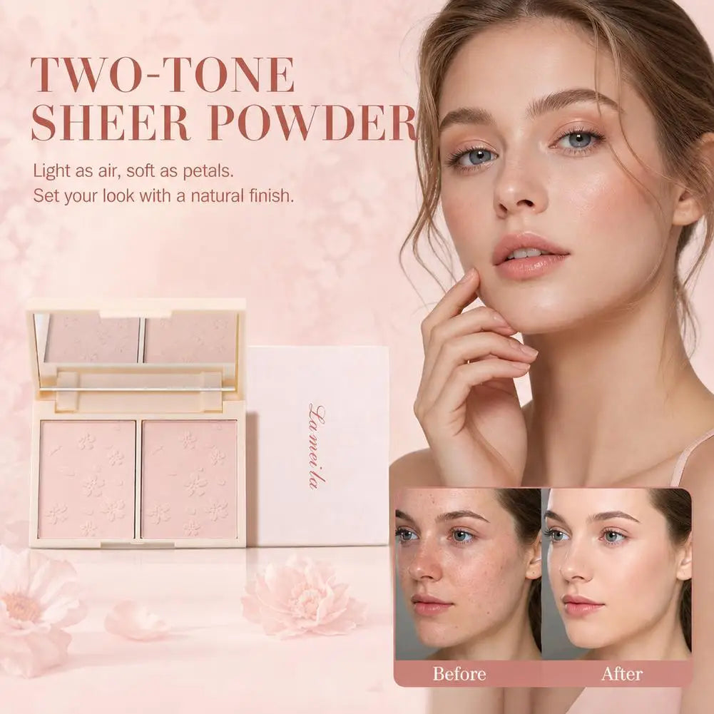 Double Layer Matte Compact Powder, Poreless-Looking Pressed Setting Face Powder 12H Oil Control, Full Coverage Soft Focus Effect Quake