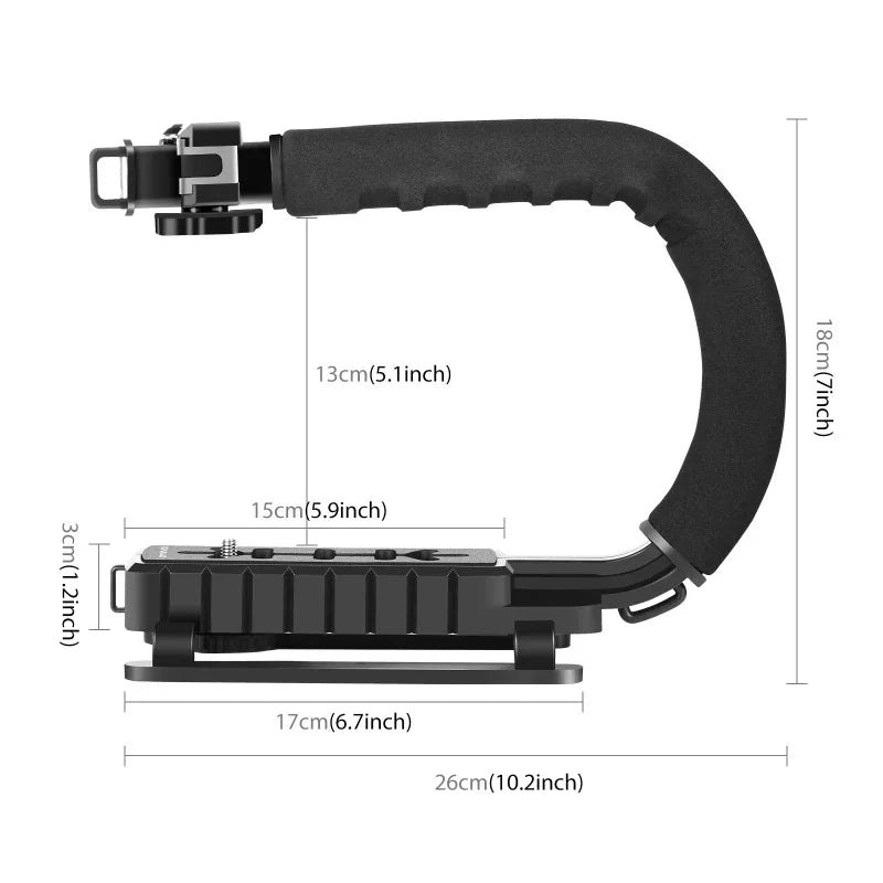 U C Shaped Holder Grip Video Handheld Stabilizer with Fill light,Phone Holder,Mic,Remote Control for SLR Cameras Home DV Came Quake