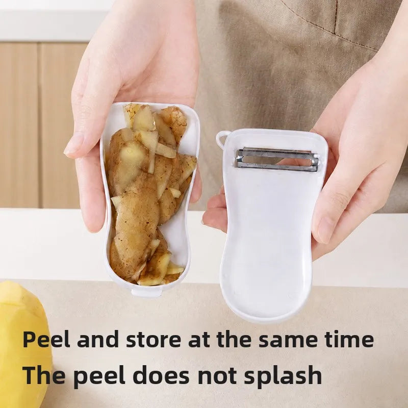 Storage‑type Peeler Multifunctional Kitchen Fruit Vegetable Peeler Stainless Steel Peeling Tool with Peel Container No Mess Quake