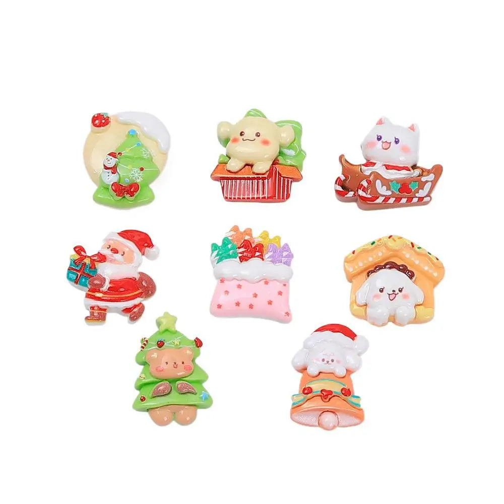 20Pcs New Christmas Cartoon Tree Santa Claus House Flat Back Resin Cabochons DIY Jewelry Hairpin Craft Decor Accessories Quake
