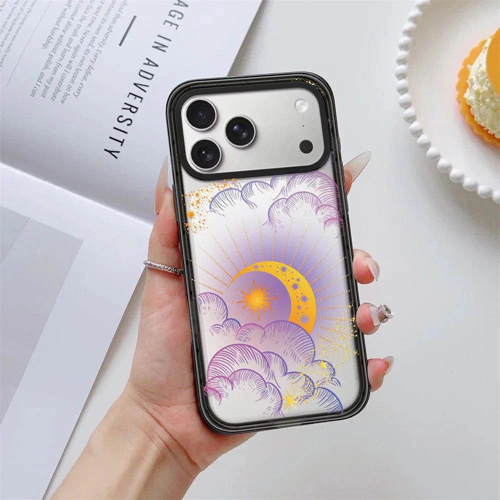 Cat Cloud Moon Pattern Impact Black Border Magnetic Phone Case Cover for IPhone 13 14 15 16 17 18 Pro Max Case Quake