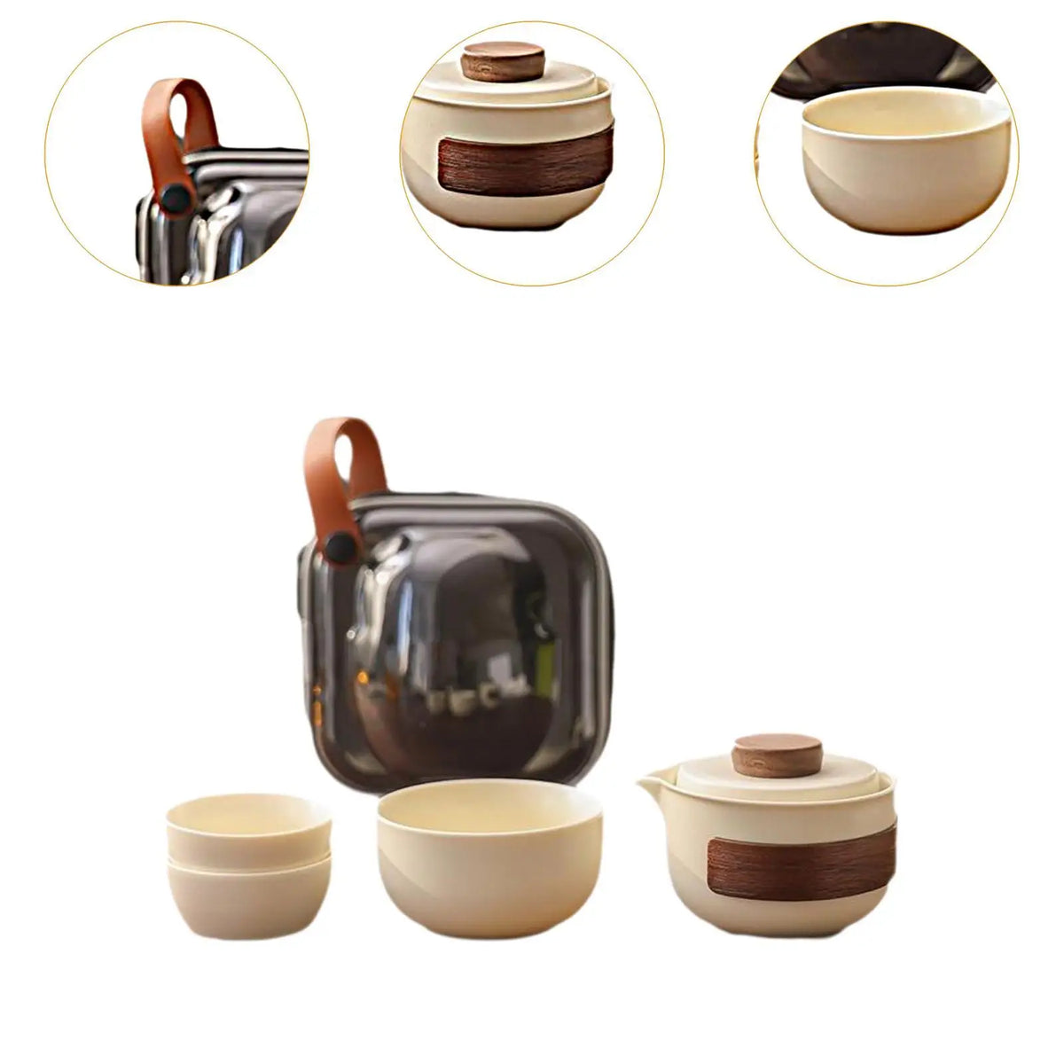 Portable Tea Set with Case Teacups Ceramics Kung Fu Tea Set Convenient Teaware Handmade Tea Pot with Case for Business Travel Quake