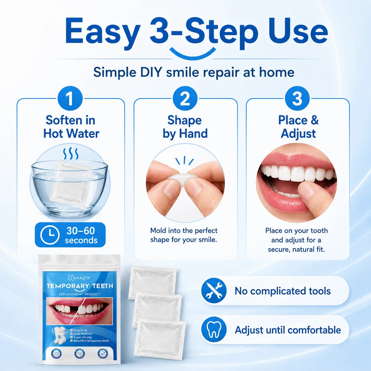 10g Temporary Teeth Beads DIY Cosmetic Smile Fix Moldable White Beads Easy to Shape for Natural-Looking Teeth Quake