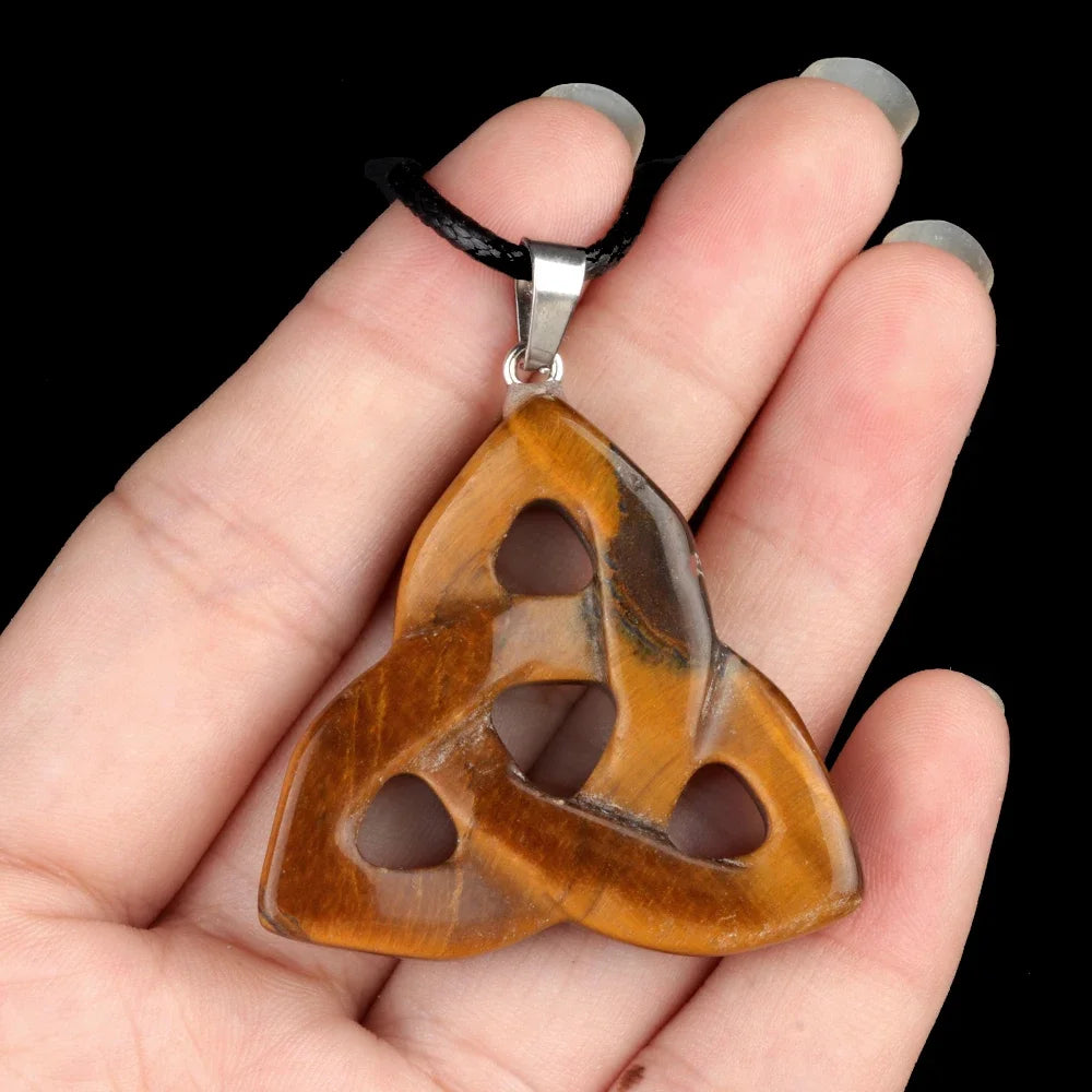 Hot Sale Witch Knot Pendant Necklace Natural Stone Rose Quartz/Amethyst Irish Pendant Lucky Gift For Women And Man Quake Eye yellow