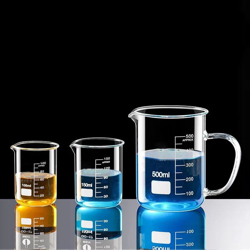 YWDL 50-1000ml High Borosilicate Glass Measuring Cup Heat-resistant Laboratory Beaker With/No Handle Scales Mug Measuring Tools Quake