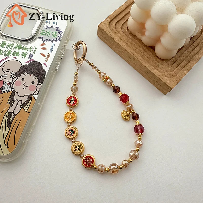 1PCS Chinese Style Mobile Phone Chain Universal Mobile Phone Lanyard Fashion Mobile Phone Anti Loss Short Wrist Strap Gifts Quake
