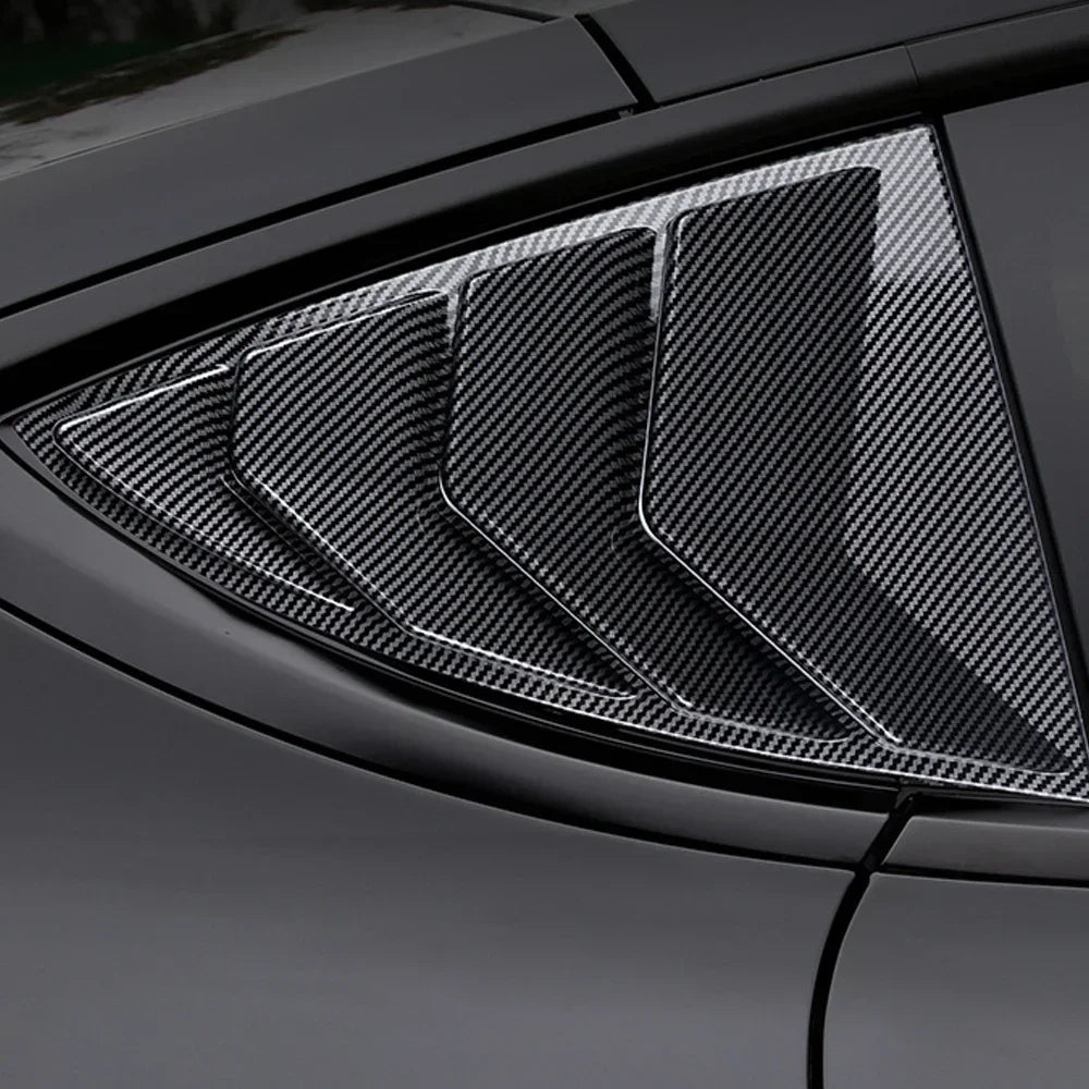For Tesla Model Y 2019-2023 Car Rear Louver Window Side Shutter Cover Trim Sticker Vent Scoop ABS Carbon Fiber Black Accessories Quake