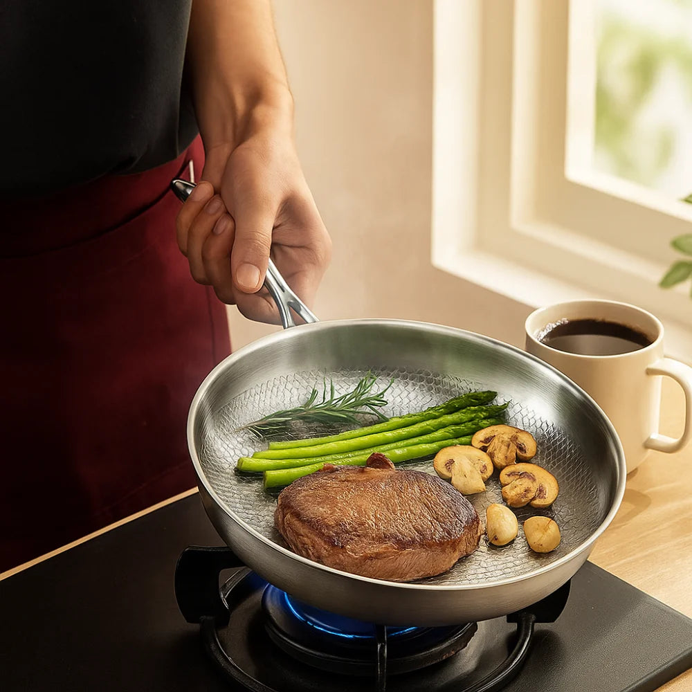 26/28/30/32cm Titanium Frying Pan Uncoated Non Stick Steak Frying Pan Thickened Fish Scale Hammer Pattern Kitchen Cookware Quake