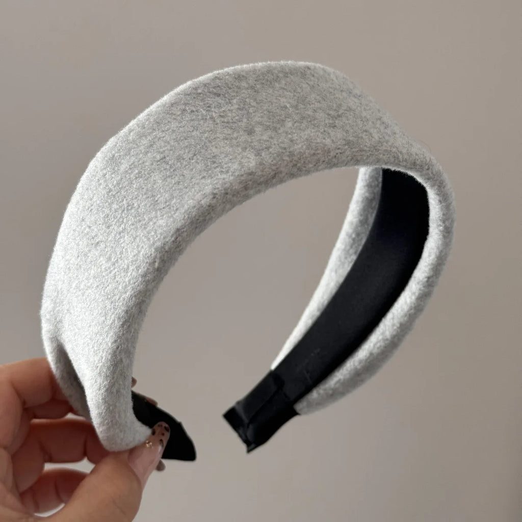 Solid Color Retro Wool Fabric Headband KoreanSimple Autumn/Winter High-Quality Hair Bands Beauty Wash Face Headband for Women Quake headband gray