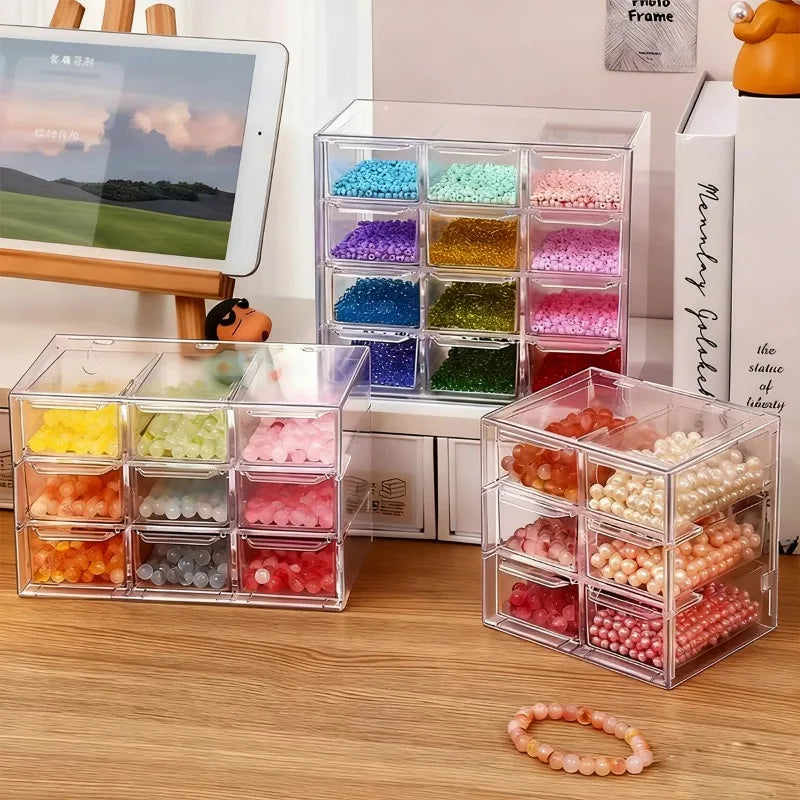 Desktop Jewelry Beads Storage Box Handmade DIY Materials Organizer Transparent Plastic Divided Drawer Bead Sorting Case Quake