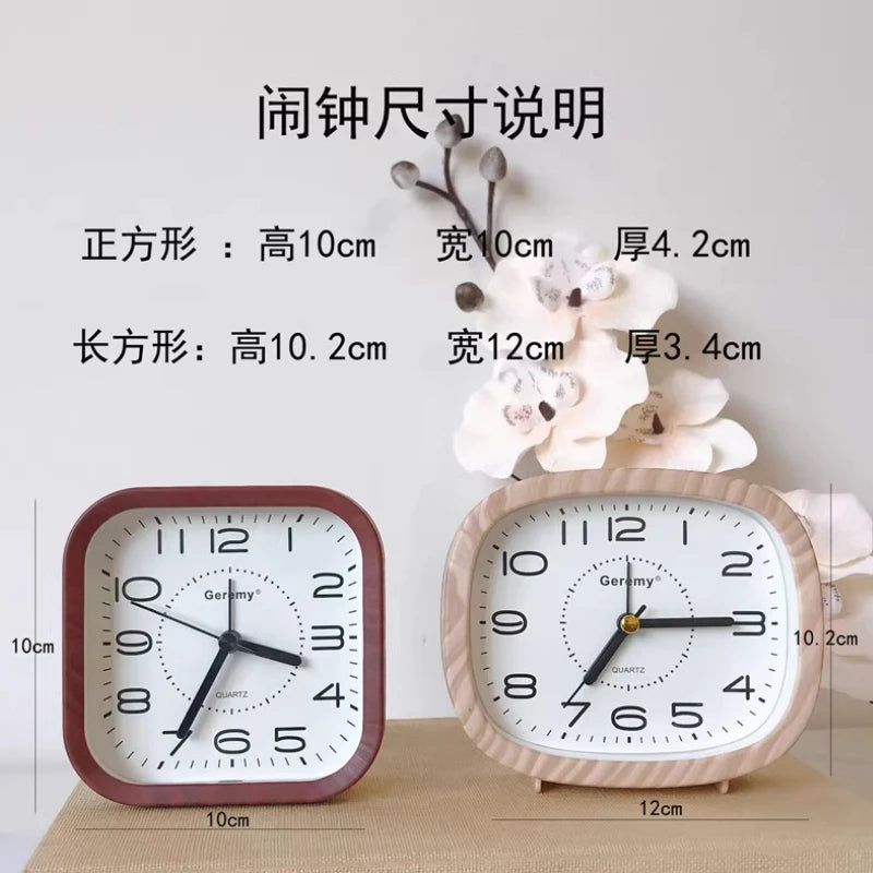 Simple retro imitation wood grain alarm clock - home desktop square clock ornament - student large digit bedside clock Quake