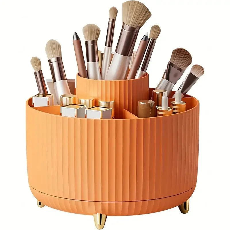 360° Rotating Desktop Makeup Organizer Box 5-Slot Storage Cosmetic Holder for Brushes Lipstick Eyebrow Pencil Bedroom Essential Quake WG-OG